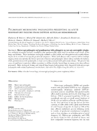 Pulmonary Microscopic Polyangiitis Presenting As Acute Respiratory Failure from Diffuse Alveolar Hemorrhage