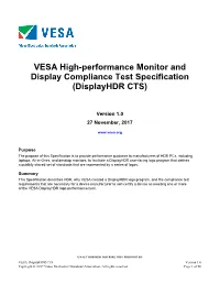 VESA Displayhdr CTS, Version