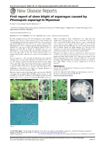 First Report of Stem Blight of Asparagus Caused by Phomopsis Asparagi in Myanmar