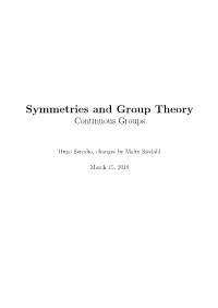 Symmetries and Group Theory Continuous Groups