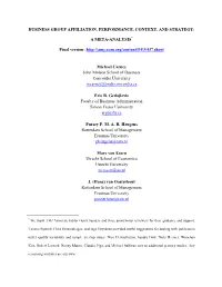 Business Group Affiliation, Performance, Context, and Strategy: a Meta-Analysis