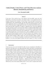 Cultural Studies, Critical Theory and Critical Discourse Analysis: Histories, Remembering and Futures