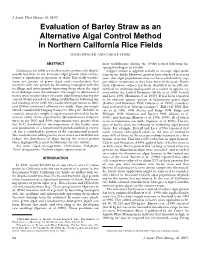 Evaluation of Barley Straw As an Alternative Algal Control Method in Northern California Rice Fields