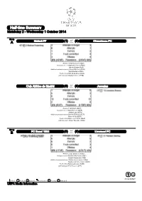 Half-Time Summary Matchday 2 - Wednesday 1 October 2014