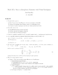 Math 257A: Intro to Symplectic Geometry with Umut Varolgunes