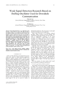 Weak Signal Detection Research Based on Duffing Oscillator Used