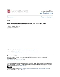 The Problems of Nigerian Education and National Unity