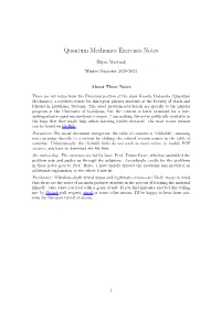 Quantum Mechanics Exercises Notes
