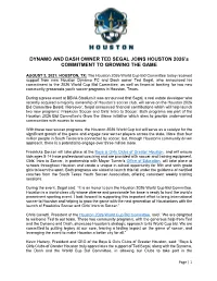Dynamo and Dash Owner Ted Segal Joins Houston 2026'S Commitment