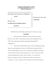 SEC Complaint: ENI, S.P.A. and Snamprogetti Netherlands B.V