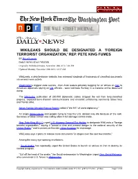 Wikileaks Should Be Designated a 'Foreign Terrorist Organization,' Rep