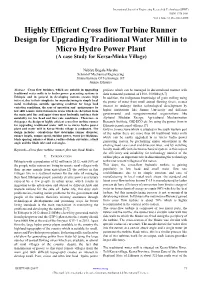 Highly Efficient Cross Flow Turbine Runner Design for Upgrading Traditional Water Mill in to Micro Hydro Power Plant (A Case Study for Kersa-Minko Village)