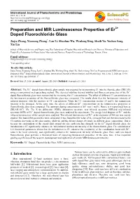 Preparation and MIR Luminescence Properties of Er Doped