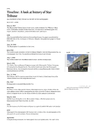 Timeline: a Look at History of Star Tribune an Overview of Key Events in the Life of the Newspaper