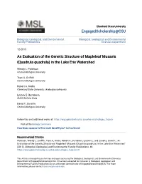 An Evaluation of the Genetic Structure of Mapleleaf Mussels (Quadrula Quadrula) in the Lake Erie Watershed