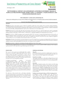 Phytochemical Content and Antioxidant Activities in Different Organs Of