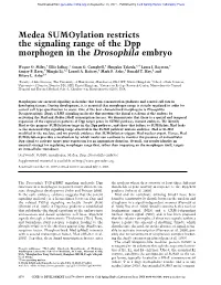 Medea Sumoylation Restricts the Signaling Range of the Dpp Morphogen in the Drosophila Embryo
