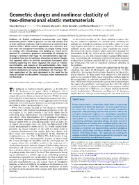 Geometric Charges and Nonlinear Elasticity of Two-Dimensional Elastic Metamaterials