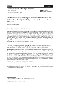 Оne More Account of the Conquest of Mexico: Ethnohistorical and Anthropological Analysis of the Información De Don Juan De Guzmán Itztlolinqui