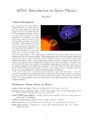 AS703: Introduction to Space Physics