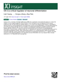CIC Is a Critical Regulator of Neuronal Differentiation