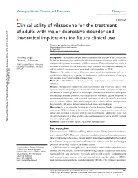 Clinical Utility of Vilazodone for the Treatment of Adults with Major Depressive Disorder and Theoretical Implications for Future Clinical Use