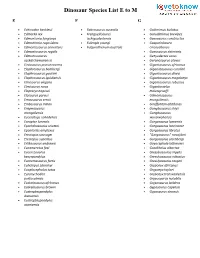 Dinosaur Species List E to M