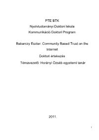 Eszter Babarczy: Community Based Trust on the Internet