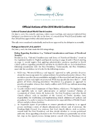 Official Actions of the 2016 World Conference