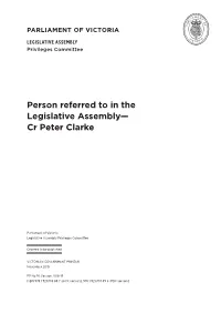 Person Referred to in the Legislative Assembly — Cr Peter Clarke
