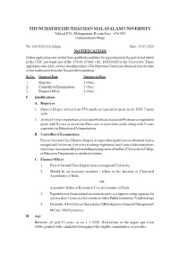 NOTIFICATION Online Applications Are Invited from Qualified Candidates for Appointment to the Posts Listed Below in the UGC Pay Band and of Rs