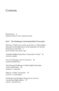 Part I the Challenges Confronting Public Universities