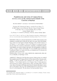 Population Size and Status of Common Raven (Corvus Corax ) on the Central-Western Islands of the Canarian Archipelago