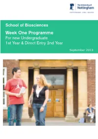 Week One Programme for New Undergraduate 1St Year & Direct Entry 2Nd Year