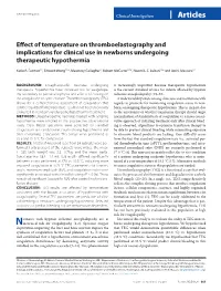 Effect of Temperature on Thromboelastography and Implications for Clinical Use in Newborns Undergoing Therapeutic Hypothermia