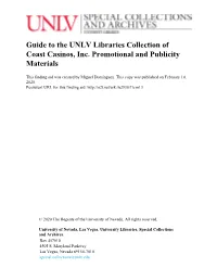 Guide to the UNLV Libraries Collection of Coast Casinos, Inc