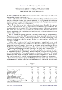 The Econometric Society Annual Reports. Report of the Editors 2018