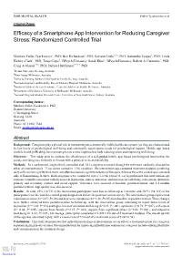 Efficacy of a Smartphone App Intervention for Reducing Caregiver Stress: Randomized Controlled Trial