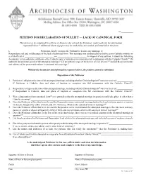 Petition for Declaration of Nullity — Lack of Canonical Form
