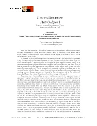 Anti-Oedipus I SEMINAR at the UNIVERSITY of PARIS, VINCENNES-ST