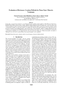 Evaluation of Dictionary Creating Methods for Finno-Ugric Minority Languages