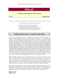 Rhesis: Newsletter of the Religious History Society 2010