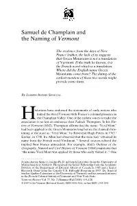 Samuel De Champlain and the Naming of Vermont