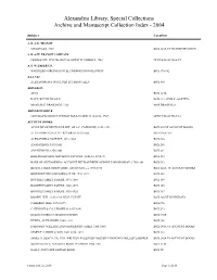 Alexandria Library, Special Collections Archive and Manuscript Collection Index - 2004
