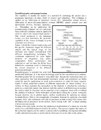 Nanolithography and Nanopatterning the Capability to Modify the Surface