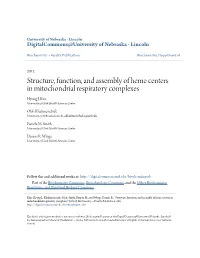 Structure, Function, and Assembly of Heme Centers in Mitochondrial Respiratory Complexes Hyung J