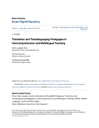 Translation and Translanguaging Pedagogies in Intercomprehension and Multilingual Teaching