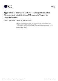 Application of Microrna Database Mining in Biomarker Discovery and Identification of Therapeutic Targets for Complex Disease