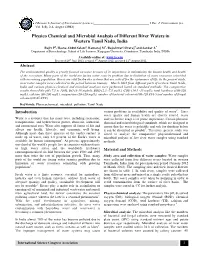 Physico Chemical and Microbial Analysis of Different River Waters in Western Tamil Nadu, India
