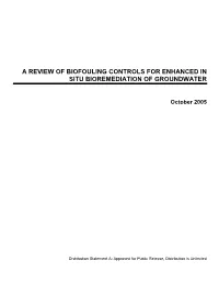 A Review of Biofouling Controls for Enhanced in Situ Bioremediation of Groundwater